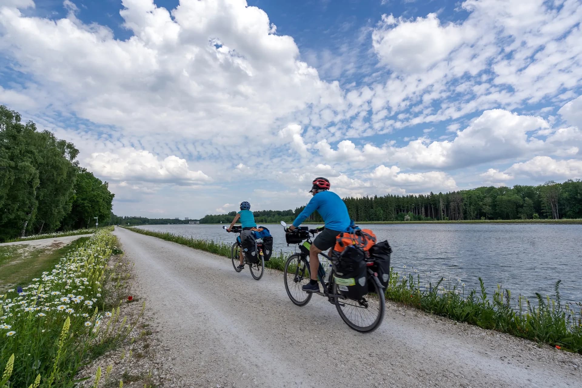 Cyclists on a nice day beside danube