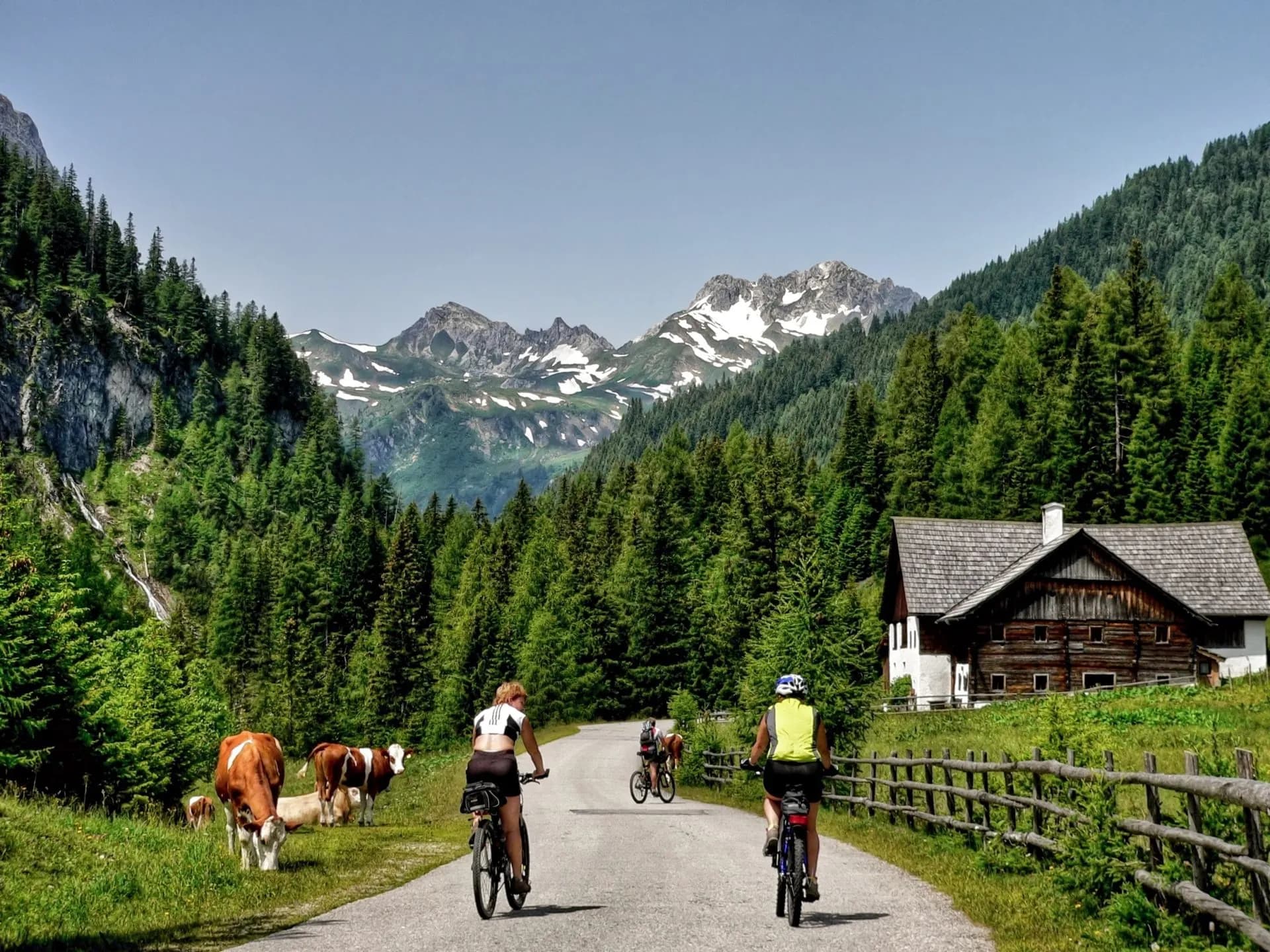 Tauern cycling beneath mountains