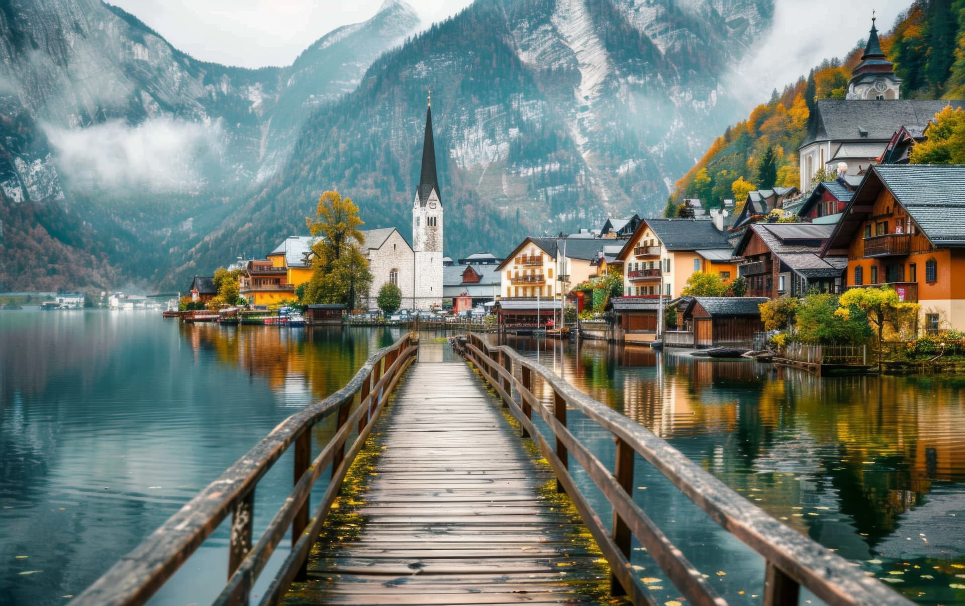 Pier at a lake in Hallstatt, Austria