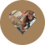 Woman feeding dog inside heart-shaped frame