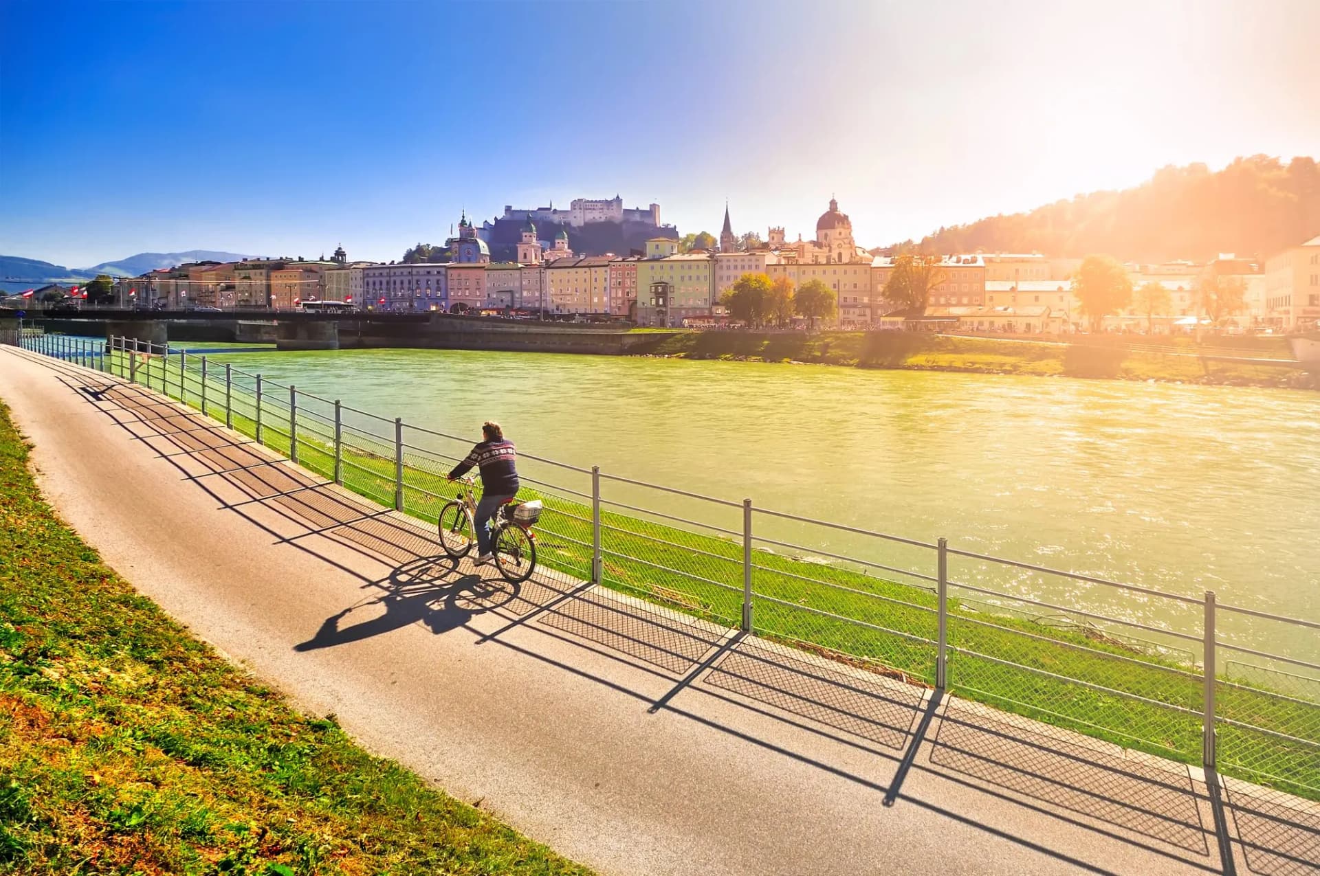Cycle by castle hohensalzburg in salzburg